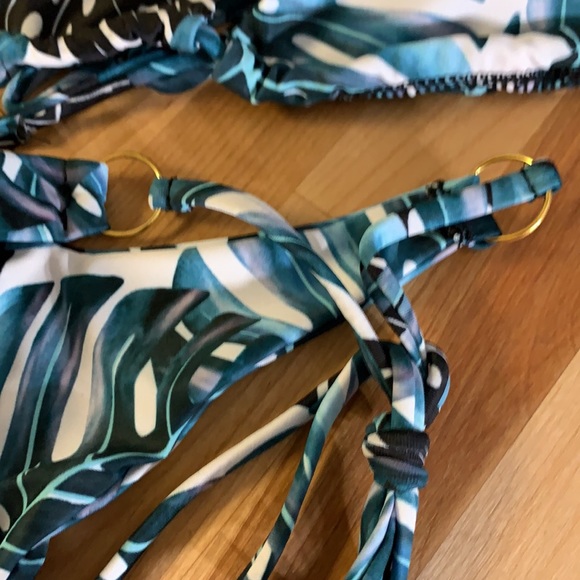 Multicolor Blue Green Tropical Print Halter Thong Bikini New - Picture 7 of 14